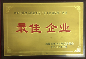 2012年度全區(qū)政協(xié)委員“聯(lián)千企助發(fā)展”活動最佳企業(yè)